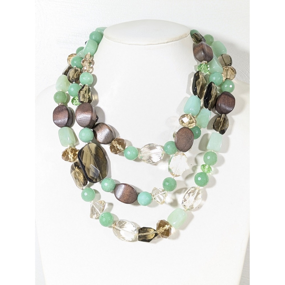 Stella & Dot Camilla Layered Bib Statement Necklace Mint‎ Wood Crystal 19 Inch